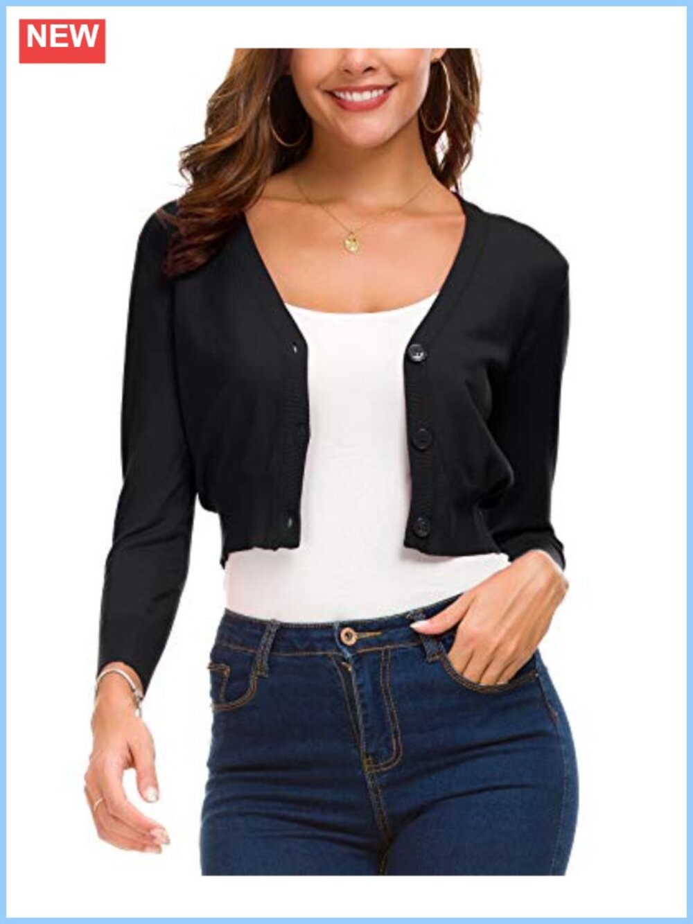 Womens Bolero Shrug 3/4 Sleeve Lightweight Knit Cropped Cardigan Open Front
